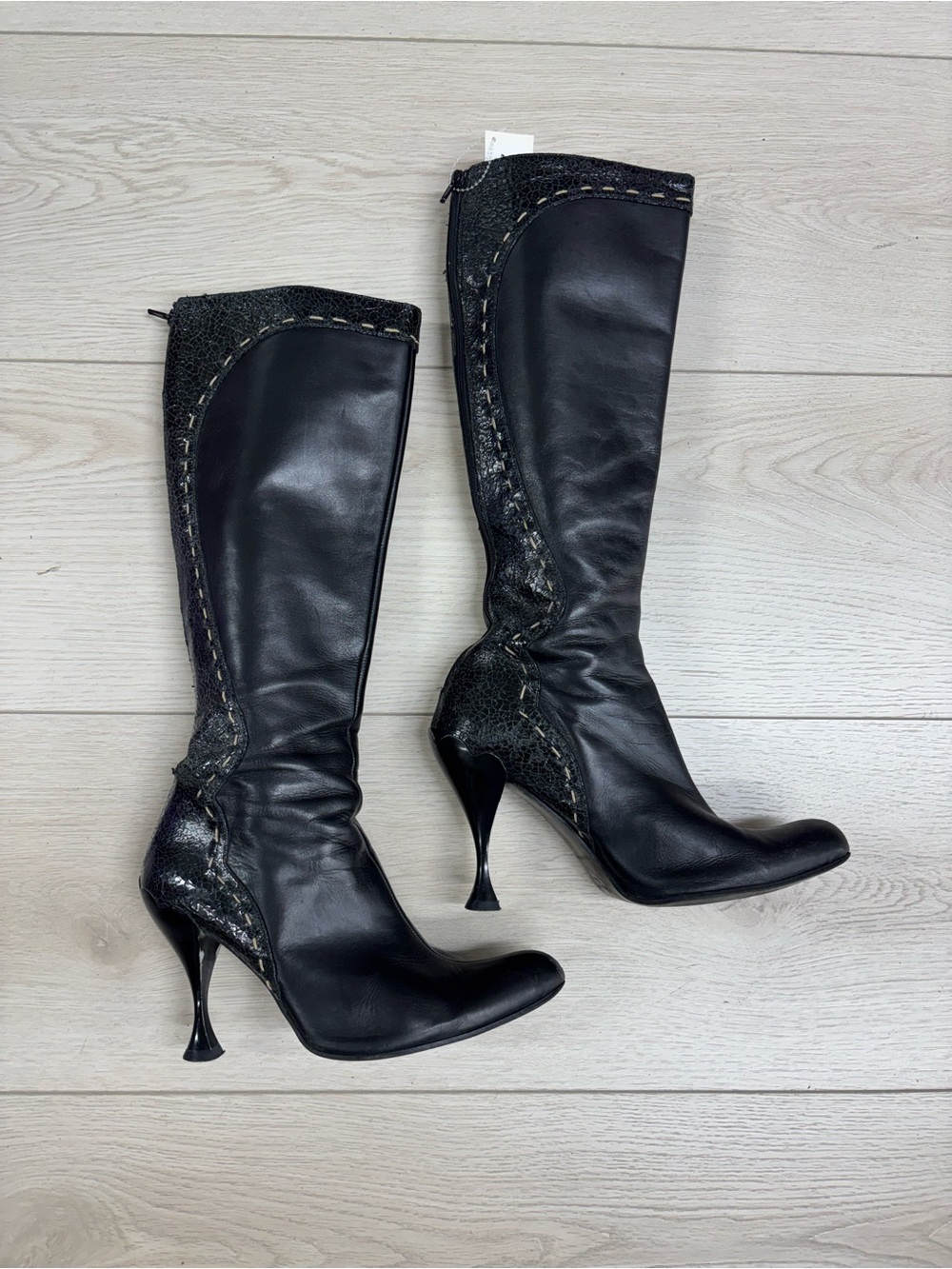 Vintage 90s/2000s John Fluevog Black Leather Knee-High Heeled Boots
